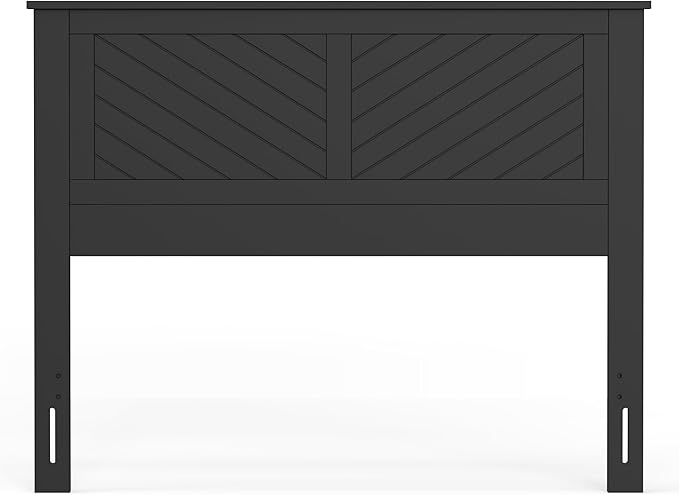 Serene Poplar Wood Full Size Headboard in Black, Modern Farmhouse Panel with Chevron Scoring, Casual Coastal Style, Easy Assembly, Quality Materials
