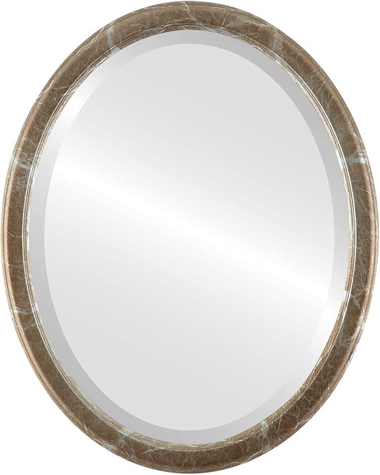 OVALCREST Oval Beveled Wall Mirror for Home Decor - Toronto Style - Champagne Silver - 22" x 18"