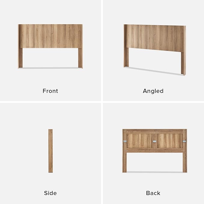 mopio Brooklyn 62.4" Headboard Only, Wood Headboard, Modern Farmhouse, Boho, Wall Mount, Fluted Panel, Wingback Design (Golden Oak, Queen)