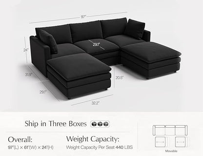 Txtin's Sectional Couches for Living Room U Shaped Cloud Couch with Ottoman Deep Plush 5 Seats Sofa Modern Sofa for Apartment