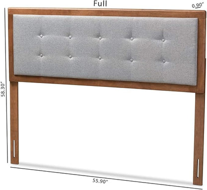Mid-Century Marvel Fabric Upholstered Walnut Brown Finished Wood Headboard, Wall Mount Headboard Full/Light Gray