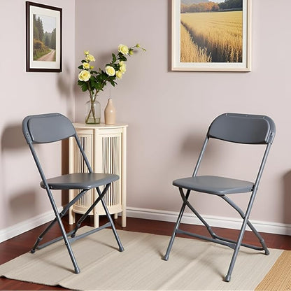6 Pack Grey Heavy Duty Plastic Foldable Chair, Stackable Chairs with Reinfoced Steel Frame for Indoor and Outdoor, Wedding, Party, Restaurant, Meeting Room, Patio
