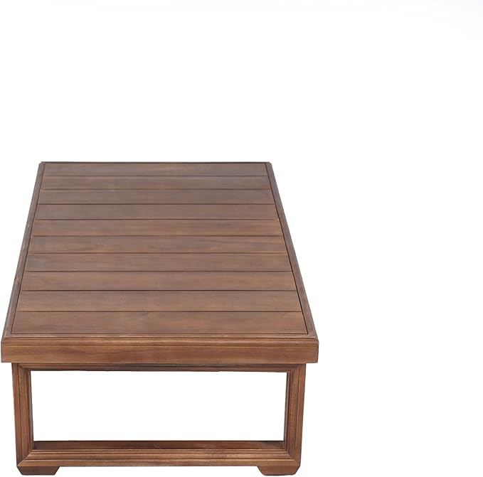 Christopher Knight Home Rammus 2 Pieces Outdoor Conversation Set, Acacia Wood Chat Set, Rectangular Coffee Table and Patio Loveseat Sofa, Slat Design Patio Furniture Set for Garden, Beige + Mocha