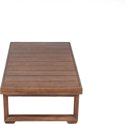 Christopher Knight Home Rammus 2 Pieces Outdoor Conversation Set, Acacia Wood Chat Set, Rectangular Coffee Table and Patio Loveseat Sofa, Slat Design Patio Furniture Set for Garden, Beige + Mocha