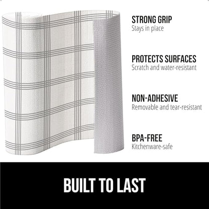 GORILLA GRIP Slip Resistant Drawer and Shelf Liner 2 Pack, Non Adhesive Water Resistant, Easy Trim, Smooth Surface Liners for Kitchen Cabinet, Shelves, Drawers Pantry, 12 IN x 10 FT, Stripe Gray White