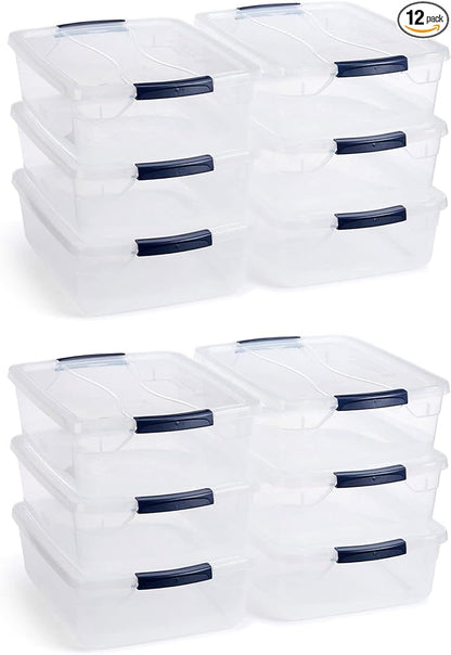 Rubbermaid Latching Plastic Storage Tote, 12 Pack