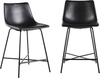Walker Edison Xuma Modern Faux Leather Armless Low Back Counter Stool, Set of 2, Black