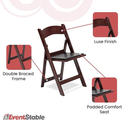 EventStable Titan PRO Resin Folding Chair - Mahogany Indoor/Outdoor Lightweight Folding Chair with Vinyl Padded for Weddings Parties Events - 50 Pack