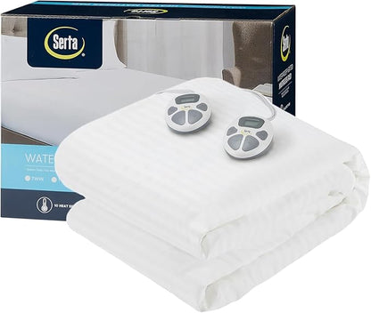 Serta Waterproof Heated Mattress Pad - Electric Bed Warmer with 10 Heat Settings, Auto Shut Off Timer, ETL Certified Electric Mattress Pad, Elastic Deep Pocket, Machine Washable, White Queen
