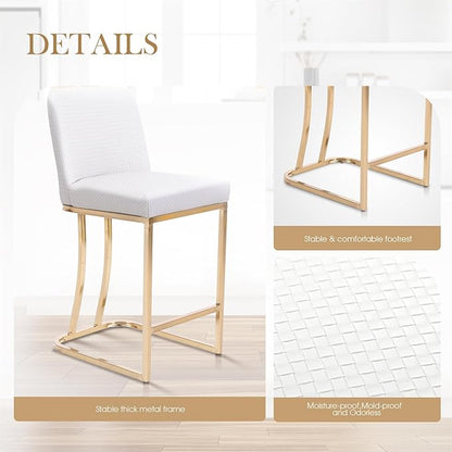 Sophia & William White and Gold Bar Stools Set of 3, Counter Height 24" Bar Stools for Kitchen Island