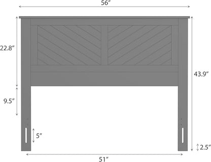 Serene Poplar Wood Full Size Headboard in White, Modern Farmhouse Panel with Chevron Scoring, Casual Coastal Style, Easy Assembly, Quality Materials