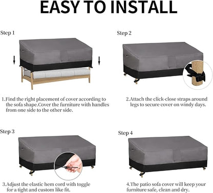 Easy-Going Waterproof Outdoor Couch Cover, Heavy Duty 4-Seater Patio Sofa Cover, Windproof Outdoor Furniture Cover with Air Vent (104Wx32.5Dx33H inch, Gray/Black)