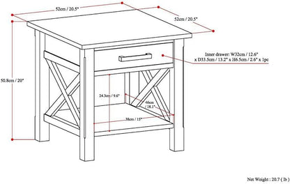 SIMPLIHOME Kitchener SOLID WOOD 21 inch Wide Square Contemporary End Side Table in Hickory Brown for the Living Room and Bedroom