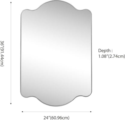 JONATHAN Y MIR205B Louisa 24 in. W x 36 in. H Medium Scalloped Rectangular Metal Framed Wall Mirror, for Bathroom, Living Room, Bedroom, Nickel