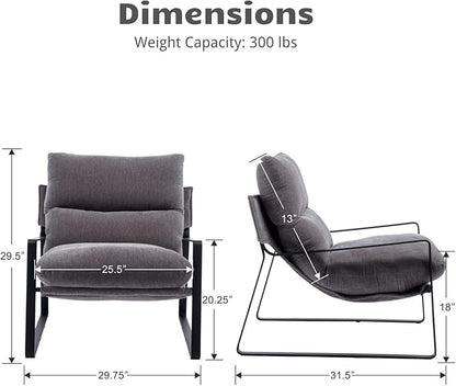 HEAH-YO Modern Accent Chairs Set of 2, Linen Fabric Living Room Chairs with Removable Cushion and Solid Metal Frame, Comfy Reading Chairs for Bedroom, Grey