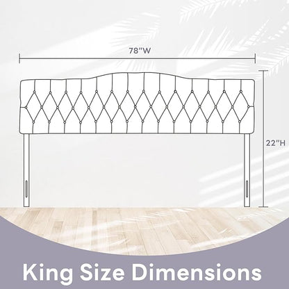 Upholstered King Headboard, Button Diamond Tufted Headboard with Adjustable Height and Solid Wood Leg, Velvet Padded Headboards for King Size Bed, Modern Head Board, White