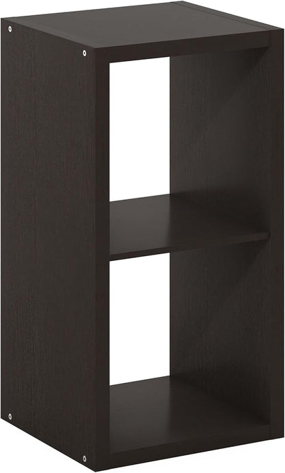 Furinno CUBICLE Book Shelf, 2-Cube Thick Frame Bookshelf, Horizontally & Vertically Reversible Bookcase with Open Back, 14.6 x 15.9 x 30, for Living Room, Bedroom, Home Office, Black Dark Oak