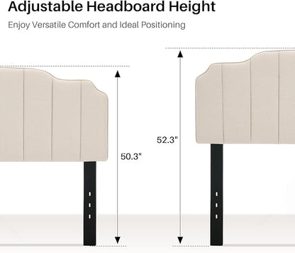 King Size Headboard Light Brown Upholstered Headboard Adjustable Height&Width Linen Headboards Modern Vertical Channel Design Bed Head Board, Light Brown