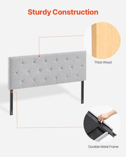 VEVOR Headboard, Full Size Headboard with Adjustable Height, Comfortable Diamond Tufted for Full Size Bed, W 56.3 x H（35.6-47.4） inches, Ideal for Bedroom, Hotel, Homestay, Dormitory, Light Grey