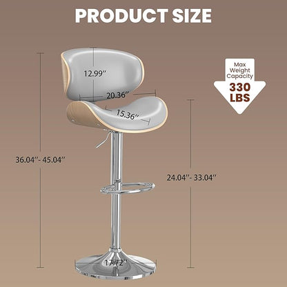Bar Stools Modern Swivel Bar Chairs, Barstools Counter Height with Backrest for Bar, Kitchen, Dining Room Grey
