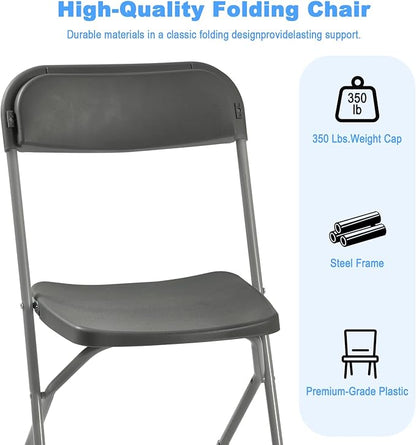 20 Pack Plastic Folding Chairs, Portable Party Chairs, Stackable Commercial Seats with Steel Frame for Home Office Wedding Party Indoor Outdoor Events Chairs, 350lbs Capacity,Gray