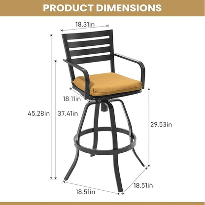 Pellebant Outdoor Bar Stools Set of 4 with Sunbrella Cushion, 29.5" Aluminum Swivel Bar Height Stool Chairs with Back & Footrest, Rust-Proof Patio Bartools for Deck Lawn Garden,Teak