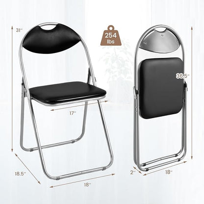 S AFSTAR Folding Chairs Set of 6, 6 Pack Metal Folding Chairs with Padded Seat, 6-Piece Black Foldable Chairs for Reception Waiting Meeting Room Office Lobby Church, Free Assembly, 254 LBS Capacity