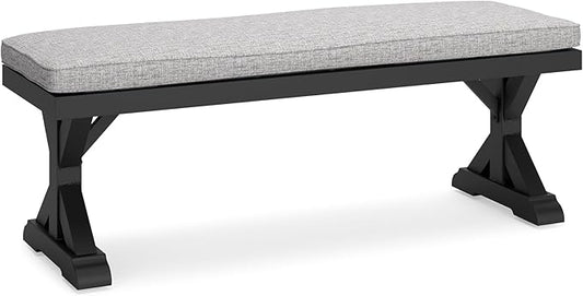 Signature Design by Ashley Beachcroft Casual Nuvella Weather Resistant Fabric Outdoor Bench with Cushion, Light Gray & Black