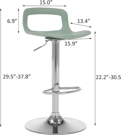 NOBPEINT Contemporary Chrome Air Lift Adjustable Swivel Bar Stool (6 Pieces, Mint Green)