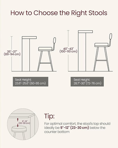 VASAGLE Set of 2 Bar Stools, Bar Height Stools, 29.1 Inches Tall Barstools with Back, Counter Bar Chairs for Kitchen Island, Steel Frame, Industrial Style, Easy Assembly, Wheat Brown and Cloud White
