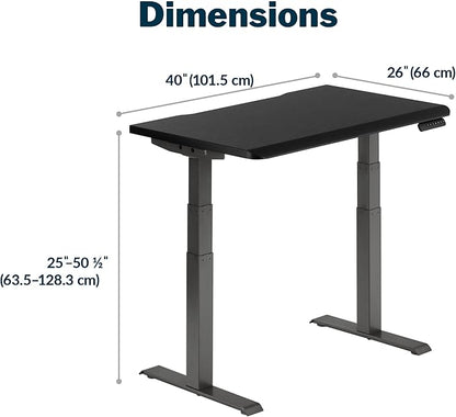 Vari ComfortEdge 40x26 Inch Adjustable Standing Desk – Small Electric Sit Stand VariDesk for Apartment, Bedroom, or Home Office + Beveled Edge, Tool-Free Assembly (Black)