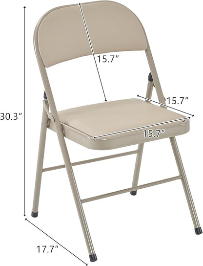 12 Pack Light Brown Folding Chairs with Padded Seats, Portable Foldable Chairs for Indoor and Outdoor, Commercial Seat with Metal Frame for Events Office Wedding Party, 330lbs Capacity