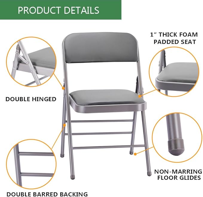 Amazing for less Pack of 2 (Fabric/Vinyl) Steel Frame Metal Foam Padded Folding Chairs (Black, Gray, White) (2-Pack - Vinyl Black)