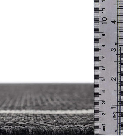 Unique Loom Outdoor Border Collection Area Rug - Soft Border (10' Round Black/Ivory)