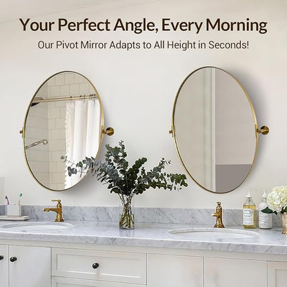 ANDY STAR Gold Bathroom Mirror, 20" x 30" Tilting Vanity Oval Mirror for Wall, Brushed Gold Stainless Steel Metal Frame Pivot Mirror Hangs Vertically Wall-Mounted
