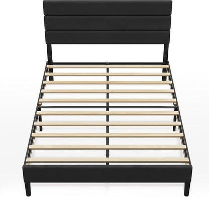 WLIVE Full Size Upholstered Bed Frame, Velvet Square Tufted Headboard,Sturdy Metal & Wooden Slats Support, No Box Spring Needed, Black