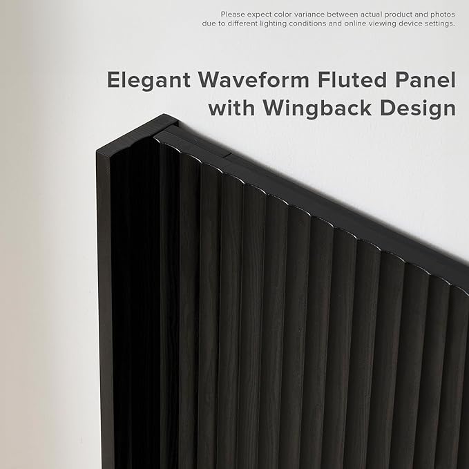 mopio Brooklyn 62.4" Headboard Only, Wood Headboard, Modern Farmhouse, Boho, Wall Mount, Fluted Panel, Wingback Design (Black Oak, Queen)