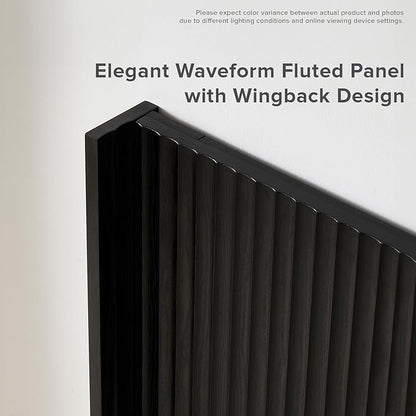 mopio Brooklyn 62.4" Headboard Only, Wood Headboard, Modern Farmhouse, Boho, Wall Mount, Fluted Panel, Wingback Design (Black Oak, Queen)