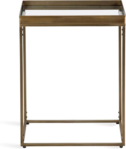 Kate and Laurel Lonsdale Transitional Glass Narrow End Table; 18 x 12 x 24; Clear Glass and Antique Brass; Decorative Contemporary Metal Side Table for Bedroom Nightstand or Living Room Accent