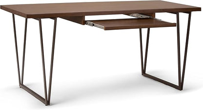 SIMPLIHOME Ryder SOLID WOOD Modern Industrial 66 inch Wide Writing Office Desk in Natural Aged Brown for the Office Desk, Writing Table, Workstation and Study Table