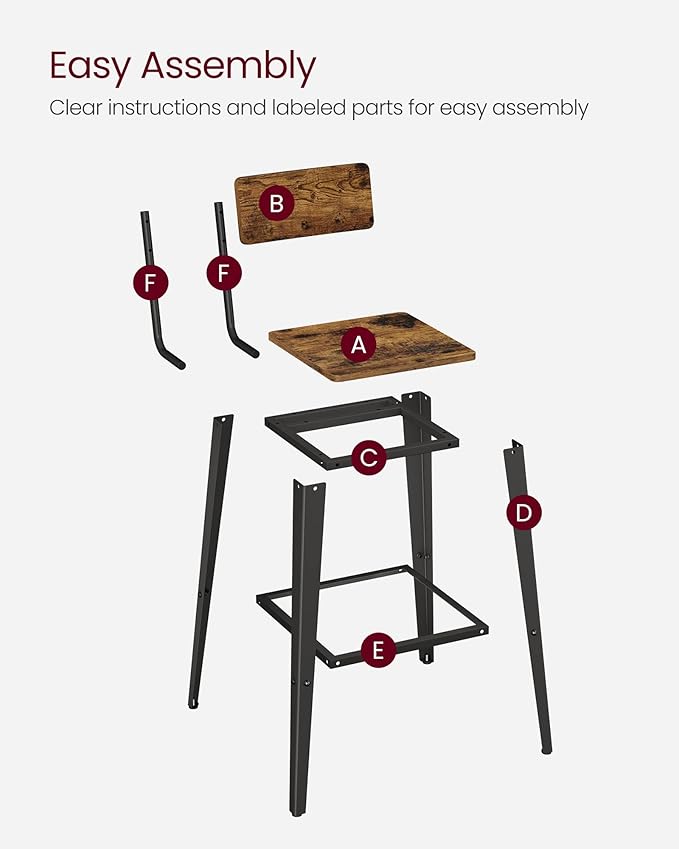 VASAGLE Set of 4 Bar Stools, Bar Height Stools, 29.1 Inches Tall Barstools with Back, Counter Bar Chairs for Kitchen Island, Steel Frame, Industrial Style, Easy Assembly, Rustic Brown and Ink Black