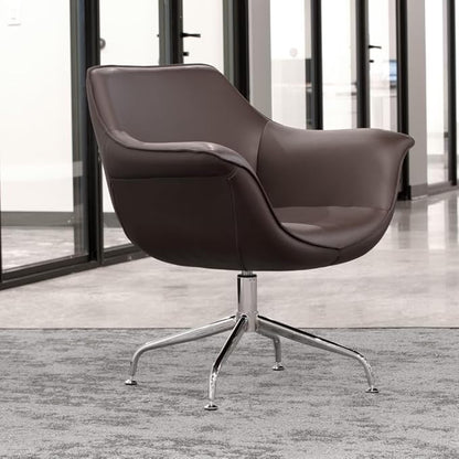 ZURI Modern Mala Swivel Chair Soft Brown Leatherette Upholstery Stainless Steel Base