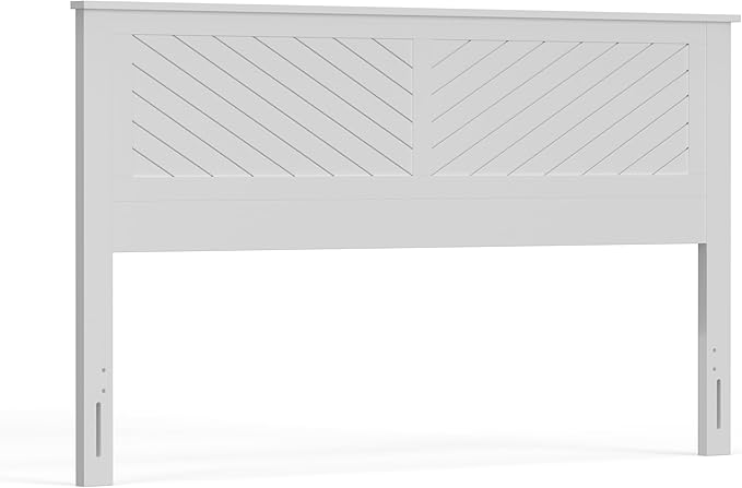 Serene Poplar Wood King Size Headboard in White, Modern Farmhouse Panel with Chevron Scoring, Casual Coastal Style, Easy Assembly, Quality Materials