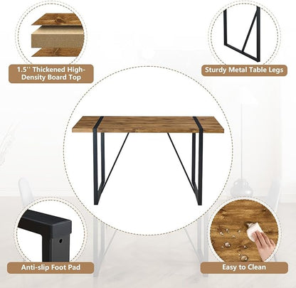 7 Piece Dining Table Set，Dinner Table Set for 6，55'' Kitchen Table and Suede Nap Fabic Chairs Set of 6，6 Chair Dining Table Set for Kitchen Dining Room