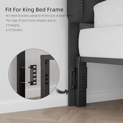 Tufted Upholstered Headboard King Size, Button Adjustable Height King Head Board Only, Sturdy and Durable Solid Wood with Nailhead Trim Headboards, Ideal for Bedroom, Dorm, Guest Room,Black
