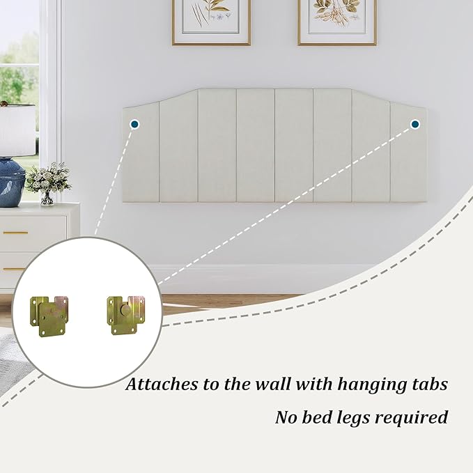 Velvet Queen Size Headboard, Upholstered Headboard Queen/Full Size Wall Mount and Bed Frame Mount, Featuring High-Density Sponge Padding Luxury Texture Easy Assembly Comfort Style-Cream