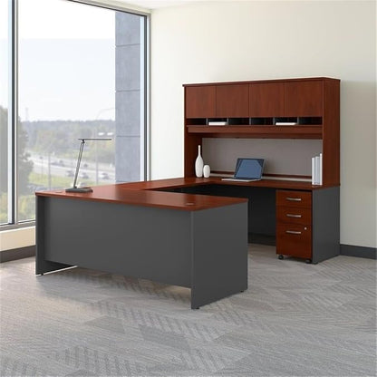 UrbanPro 72" W U-Shaped Desk with Hutch and Storage in Hansen Cherry