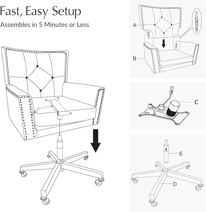HULALA HOME Modern Home Office Chair with Tilt Lock & Metal Base, Desk Chair with 360° Swivel & Tilt Function, Height Adjustable, Wide Seat Computer Task Chair with Wheels & Padded Cushion, Black