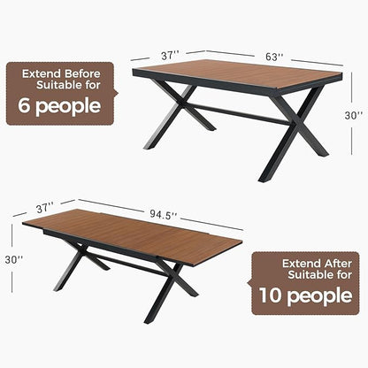 Grand patio 9-Piece Outdoor Dining Set for 8, Patio Dining Furniture Set for 8 Swivel Rope Wicker Chairs & 1 Extendable Rectangular Dining Table, Light Gray Brown