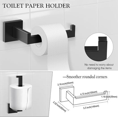 BOZWELL 4 Pieces Matte Black Bathroom Hardware Accessories Set Square Towel Racks for Bathroom 23.6 inch Stainless Steel Towel Bar Set Wall Mounted